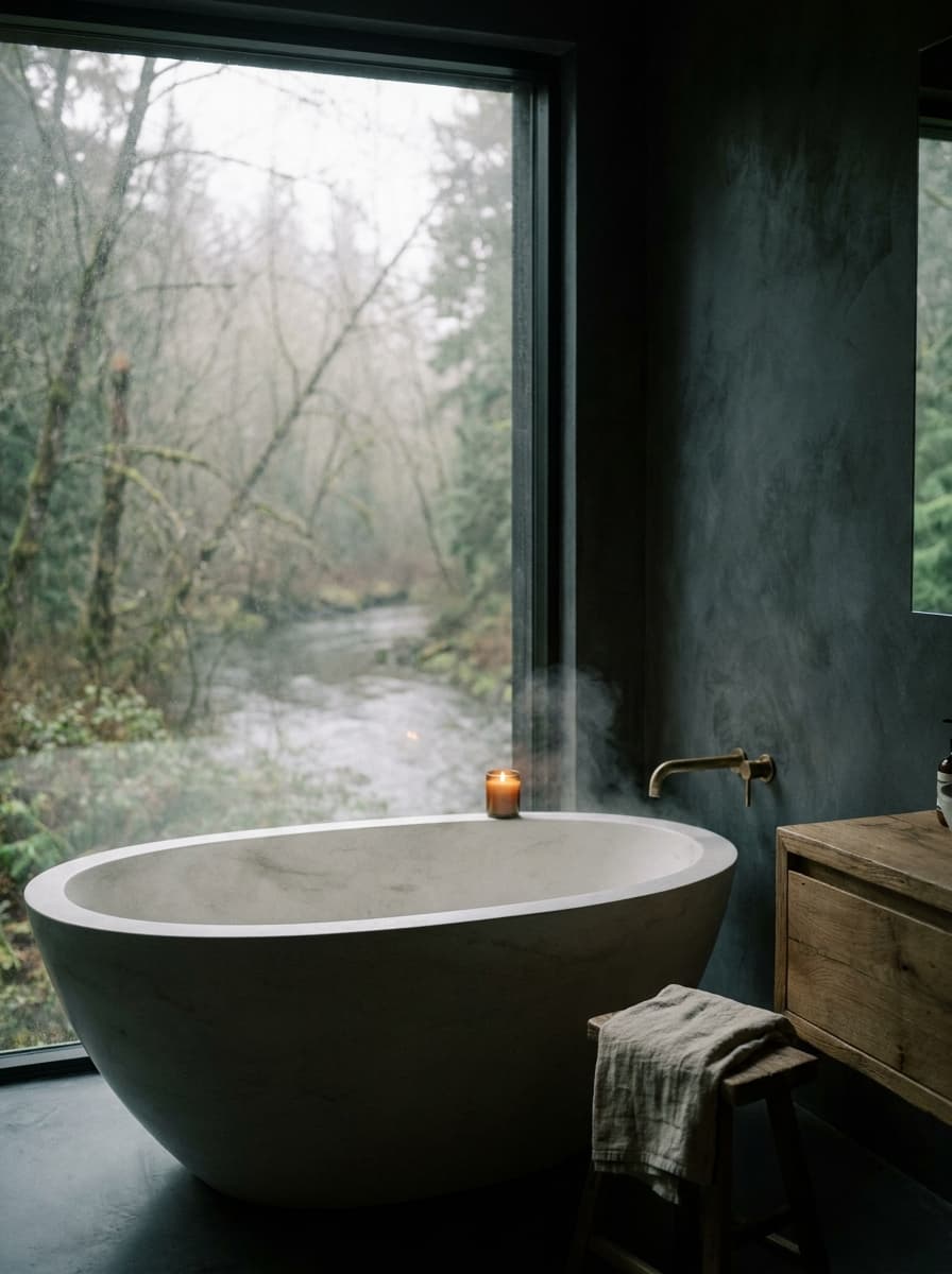Freistehende Badewanne am Fenster